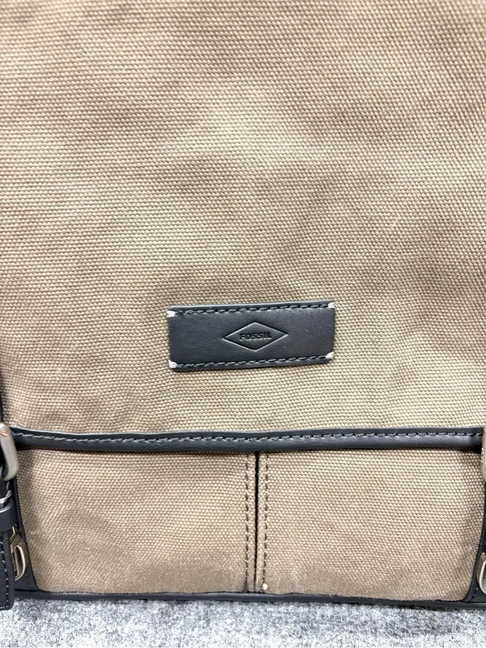 New Fossil Olive Canvas Graham Messenger Bag with Dark Leather Brown Trim